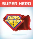 Superhero sign. Super hero. Shield isolated on blue background. vector illustration. Royalty Free Stock Photo
