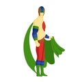 Superhero standing with cape waving in the wind. Pop art comic book style superhero vector poster design wall decoration