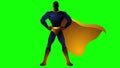 Superhero standing gallantly on green screen background