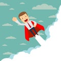 Superhero super successful businessman flying in the sky.