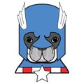 Superhero symbol as a French bulldog character in blue, white red