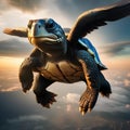 A superhero turtle in a caped costume, flying through the sky to save the day4