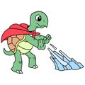 Superhero turtle is releasing ice style, doodle icon image kawaii