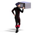 Superhero uses a microwave Royalty Free Stock Photo