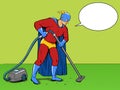 Superhero with vacuum cleaner pop art vector