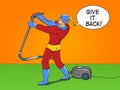 Superhero with vacuum cleaner pop art vector