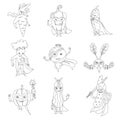 Superhero Vegetables In Masks And Capes Set Of Cute Childish Cartoon Humanized Characters In Costumes coloring book Royalty Free Stock Photo