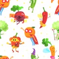 Superhero Vegetables Seamless Pattern, Funny Vegetables Dressed in Superhero Costumes Backdrop, Wallpaper, Packaging