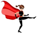 Superhero woman fighting kicking isolated