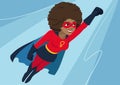 Superhero woman in flight. Attractive young African American woman wearing superhero costume with cape, flying through air in sup