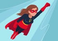 Superhero woman in flight. Attractive young Caucasian woman wear