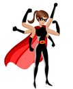 Superhero woman standing superpowers multiple arms isolated