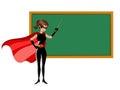 Superhero woman stick teaching blackboard isolated