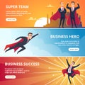 Superheroes business banners. Male characters business concept vector illustrations