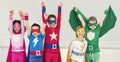 Superheroes Cheerful Kids Expressing Positivity Concept