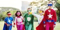 Superheroes Cheerful Kids Expressing Positivity Concept