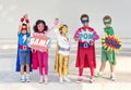 Superheroes Cheerful Kids Expressing Positivity Concept