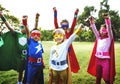 Superheroes Kids Friends Playing Togetherness Concept