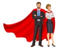 Superheroes man and woman in red capes, team of superheroes Royalty Free Stock Photo