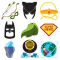 Superheroes set. Elements of costumes, superheroes items.