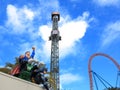 Superhero team at free fall tower
