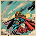 superheroine with cape, comic style