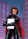 Superheroine Holding Book in City Vertical