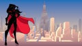 Superheroine Standing Tall City Silhouette Royalty Free Stock Photo