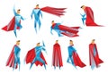 Superheros low poly. Vector polygonal illustration of super heros, origami style icon, modern cartoon man characters