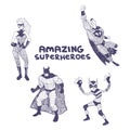 Superheros vector drawings set