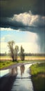 Superimposed rain over a lovely sunny day landscape art