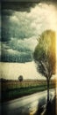 Superimposed rain over a lovely sunny day landscape art