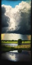 Superimposed rain over a lovely sunny day landscape art