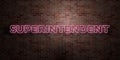 SUPERINTENDENT - fluorescent Neon tube Sign on brickwork - Front view - 3D rendered royalty free stock picture