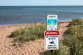 SUPERIOR, WI - 5 OCT 2020: Warning Signs at public swimming beach