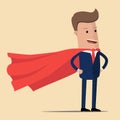 Superman business. a man in a business suit with a red cape . Concept of a super businessman. Vector illustration