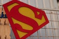 Superman comic logo icon on the street close-up