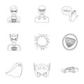 Superman, explosion, fire, and other web icon in outline style.Pistol, weapons, innovations, icons in set collection.