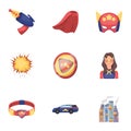 Superman, explosion, fire, and other web icon in cartoon style.Pistol, weapons, innovations, icons in set collection.