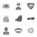 Superman, explosion, fire, and other web icon in monochrome style.Pistol, weapons, innovations, icons in set collection.