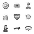 Superman, explosion, fire, and other web icon in monochrome style.Pistol, weapons, innovations, icons in set collection.