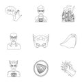 Superman, explosion, fire, and other web icon in outline style.Pistol, weapons, innovations, icons in set collection.