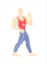 `Superman`.Grotesque illustration of a handsome blond bodybuilder wearing training suit. Royalty Free Stock Photo