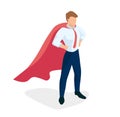 The superman office worker standing proudly with his hands on his belt and his back straight. Super worker metaphor Royalty Free Stock Photo