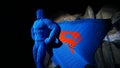 SUPERMAN sculpture in blue version made with Lego bricks by Nathan Sawaya from The Art of the Brick