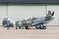 Supermarine Spitfire airborne near the hangar