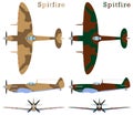 Supermarine Spitfire aircraft WWII and camouflages.