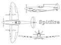 Supermarine Spitfire aircraft WWII outline only. Royalty Free Stock Photo