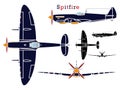 Supermarine Spitfire aircraft WWII without outline. Royalty Free Stock Photo