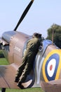 Second world war II pilot and spitfire cockpit